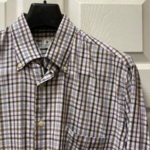 Peter Millar Men's Sz Medium Brown & Blue Tattersall Button Up 100% Cotton